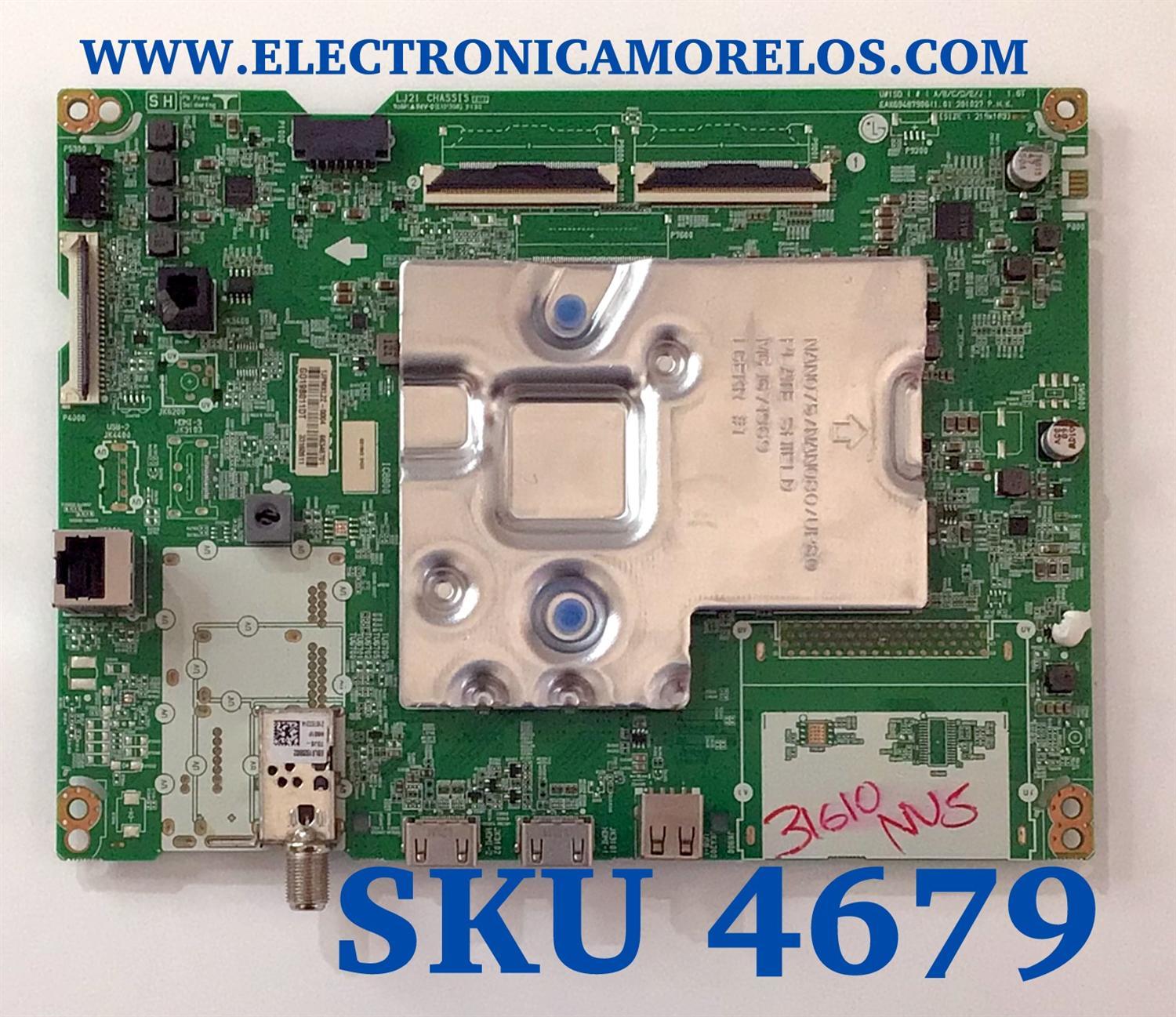 MAIN PARA SMART TV LG 4K RESOLUCION ( 3840x2160 ) UHD / NUMERO DE PARTE 66346701 / EAX69487906(1.0) / G019B011DT / 1JPMXL22-0004 / PANEL NC500TQG-VXKH3 / DISPLAY V500DJ7-QE1 / MODELO 50UP7670PUC.AUSJLJM